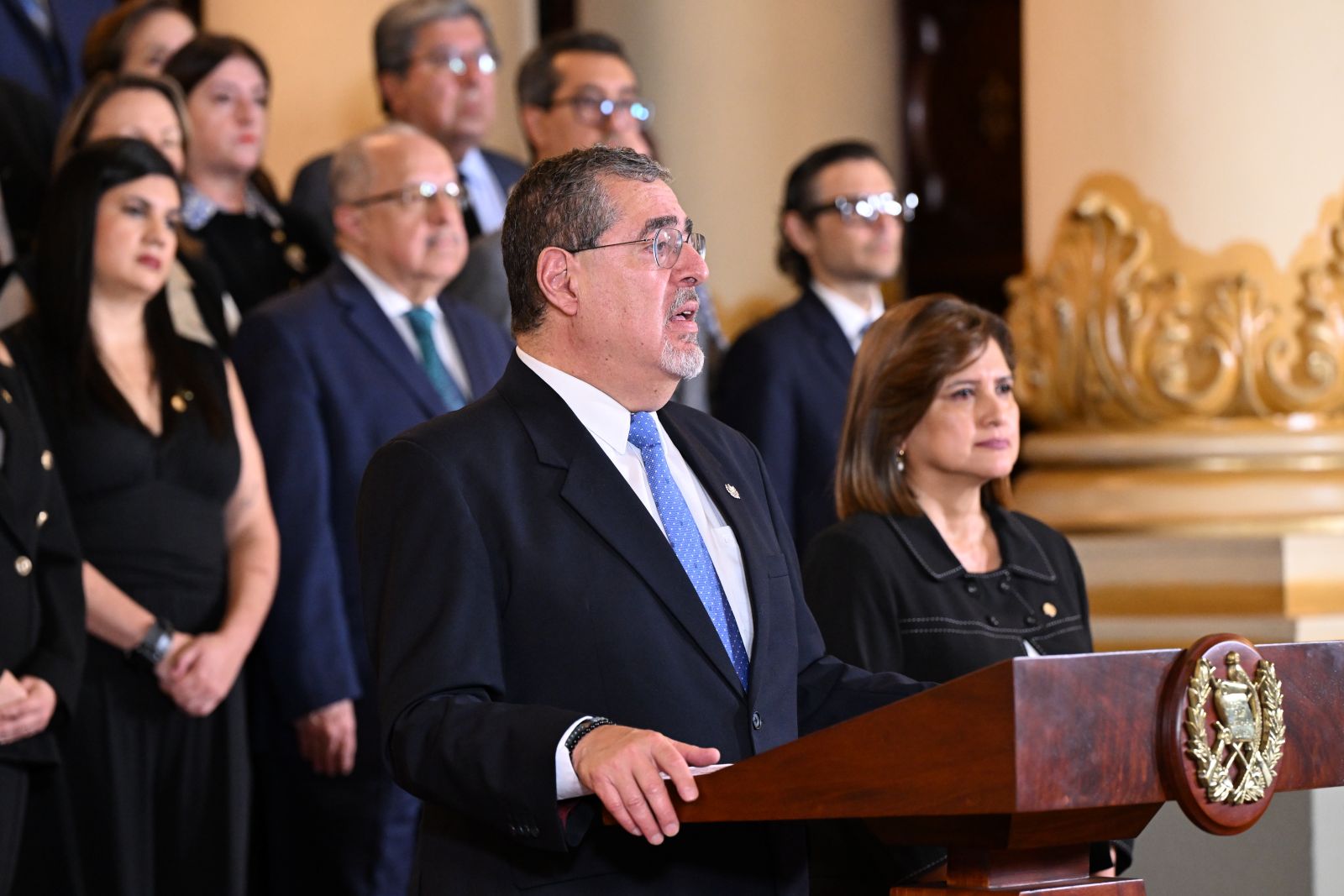 El presidente Bernardo Arévalo, durante el mensaje a la Nación.