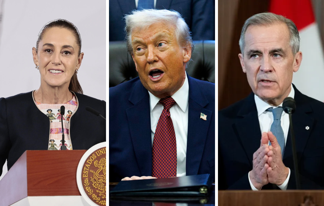 De izquierda a derecha: Claudia Sheinbaum, Donald Trump y Mark Carney. / Fotos: EFE.