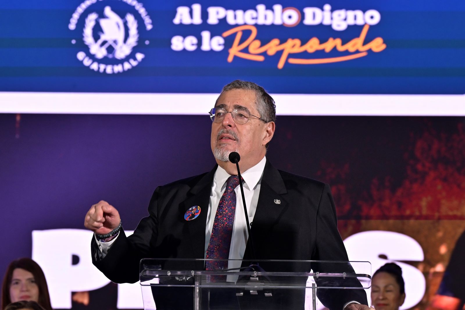 El presidente Bernardo Arévalo, durante la presentación de su Informe Abierto al pueblo de Guatemala.