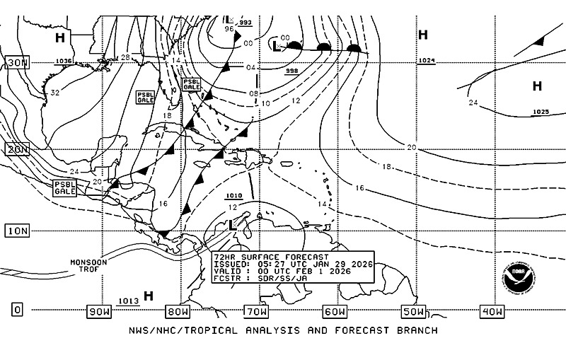 Décimo primer frente frío entrará al país el domingo./Foto: NOAA/Insivumeh.