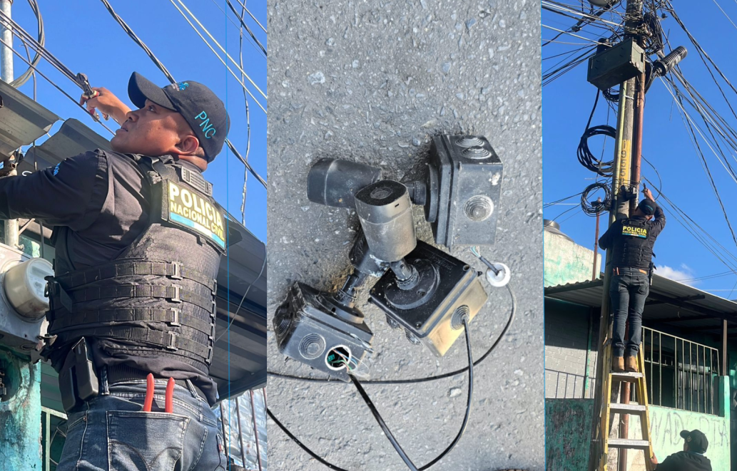 Retiran cámaras no autorizadas en San Rafael II, zona 18, para frenar alertas a grupos criminales. / Foto: PNC.