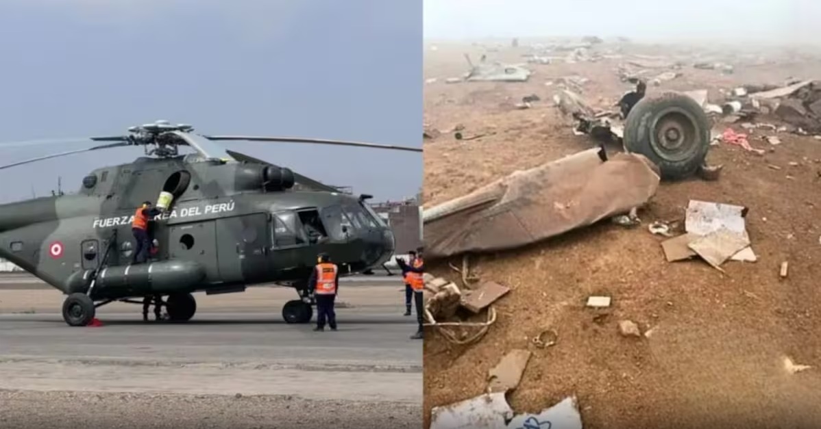 En la composición se observa un helicóptero igual que que se accidentó y restos de la aeronave localizados en el sur de Perú.