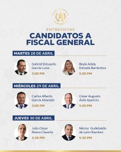 Calendario de entrevistas a candidatos a fiscal general. / Foto: Gobierno de Guatemala.