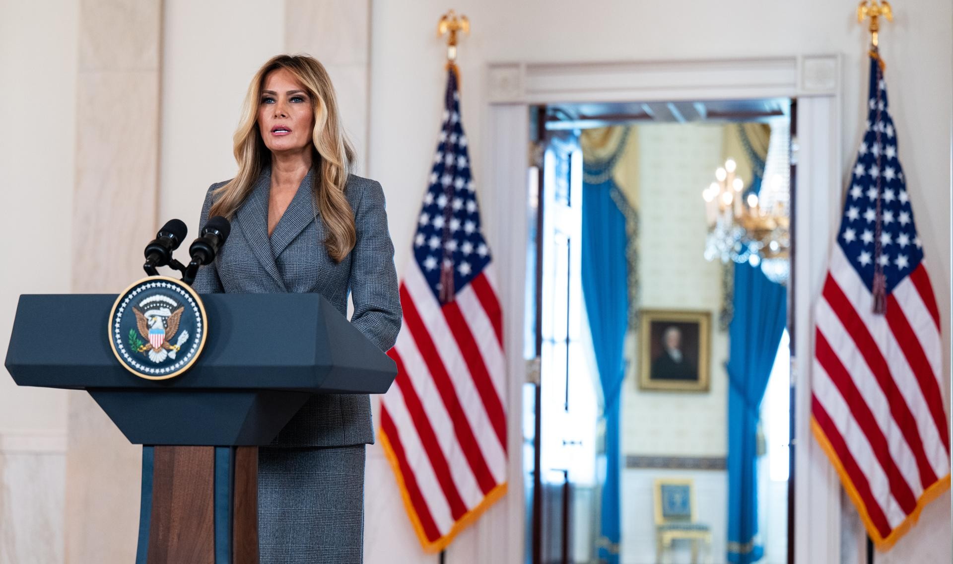 Melania Trump en su declaración ante medios sobre el caso Epstein. / Foto: EFE.