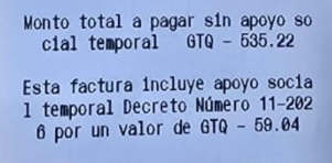 Con el apoyo temporal esta persona pagó Q476.18, sin el apoyo social hubiera pagado Q535.22. (Foto: cortesía )